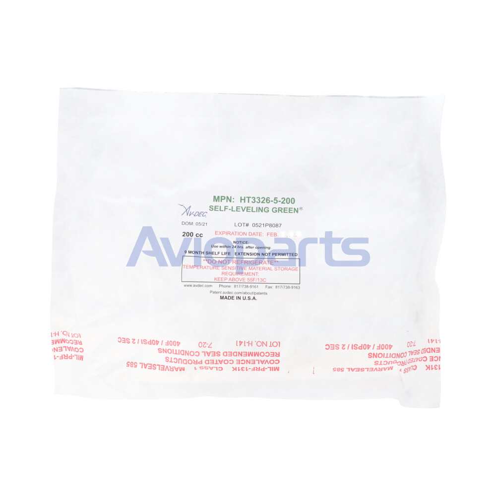 HT3326-5 SELF-LEVELING GREEN NON FLAMMABLE INJECTABLE SEALANT, TWO COMPONENT CARTRIDGE 200CC //MIL-PRF-131K, CL 1