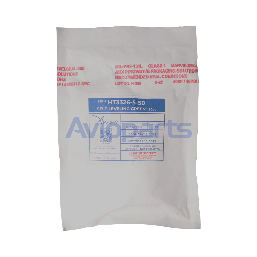SELF-LEVELING GREEN INJECTABLE SEALANT, TWO COMPONENT CARTRIDGE 50CC//MIL-PRF-131K, CL 1 (Z16423)